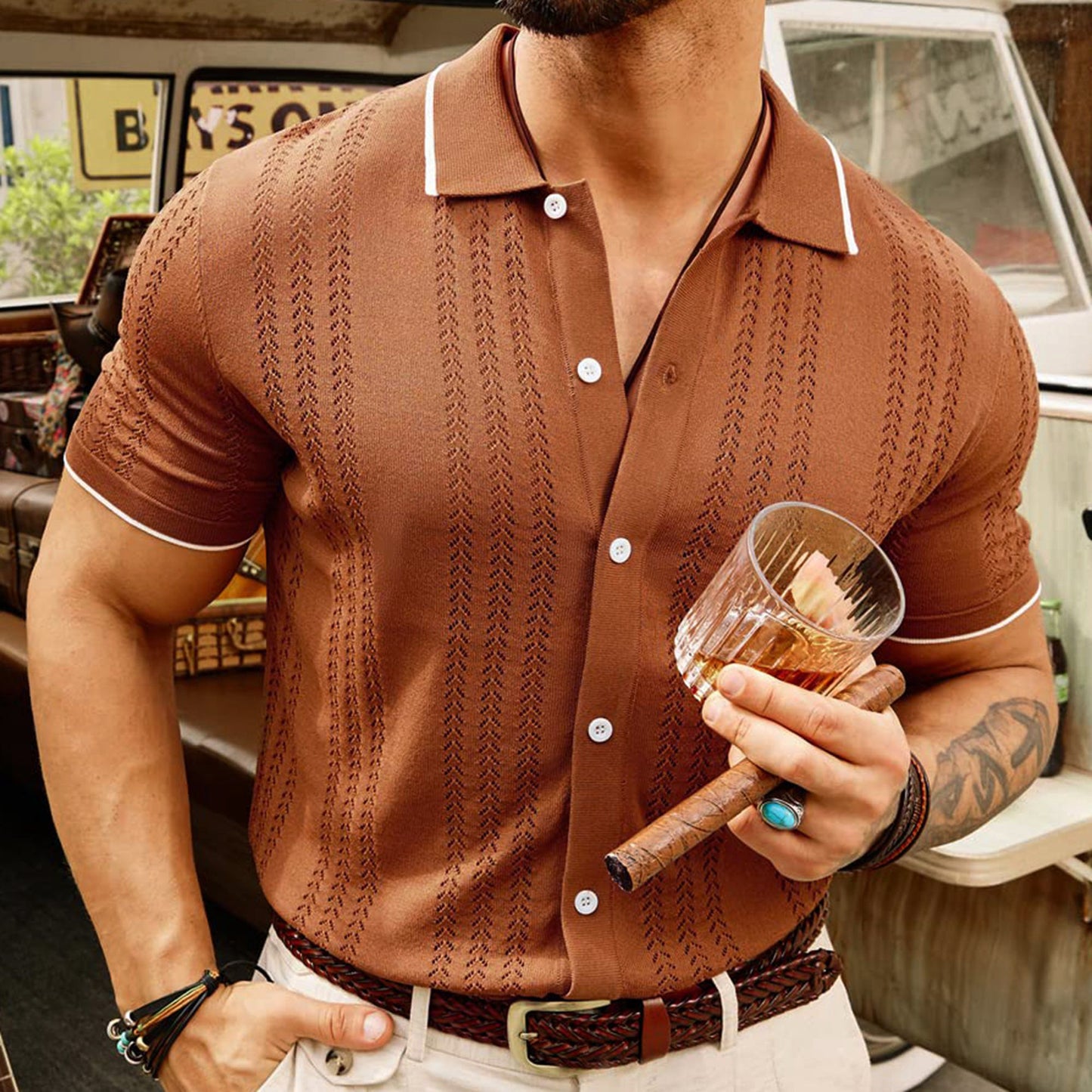 Button-Down Short-Sleeve Polo